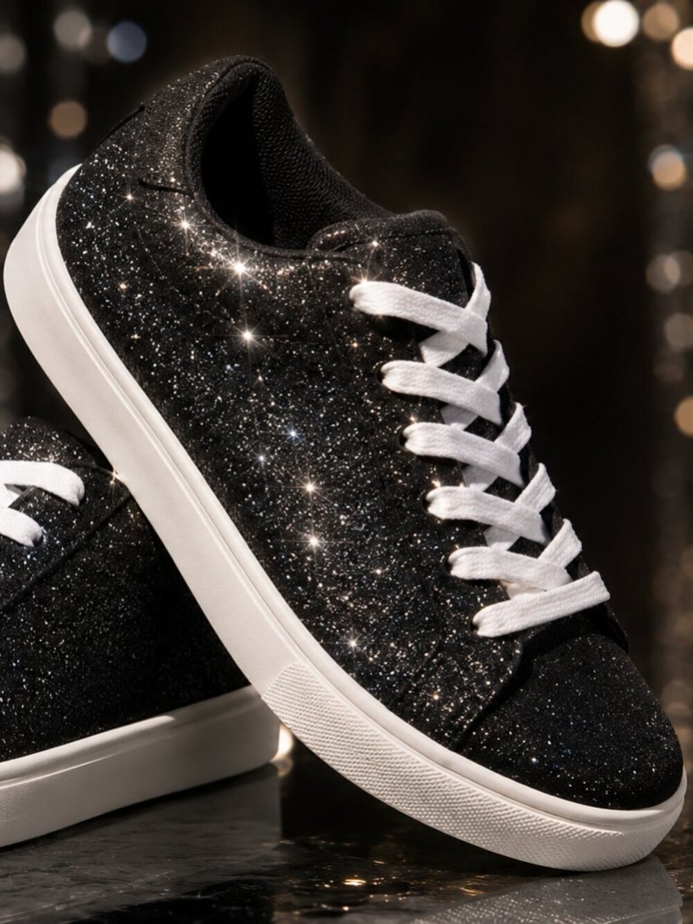 NIB - Isaac Mizrahi Black Sparkle Glitter Platform Sneakers - Size 5.5